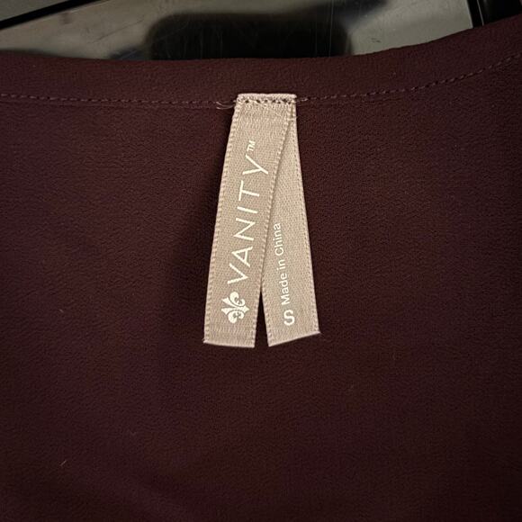 Vanity Sheer Lace Chiffon Tank Top Rhinestones Burgundy Size Small Boho Chic - Picture 3 of 3